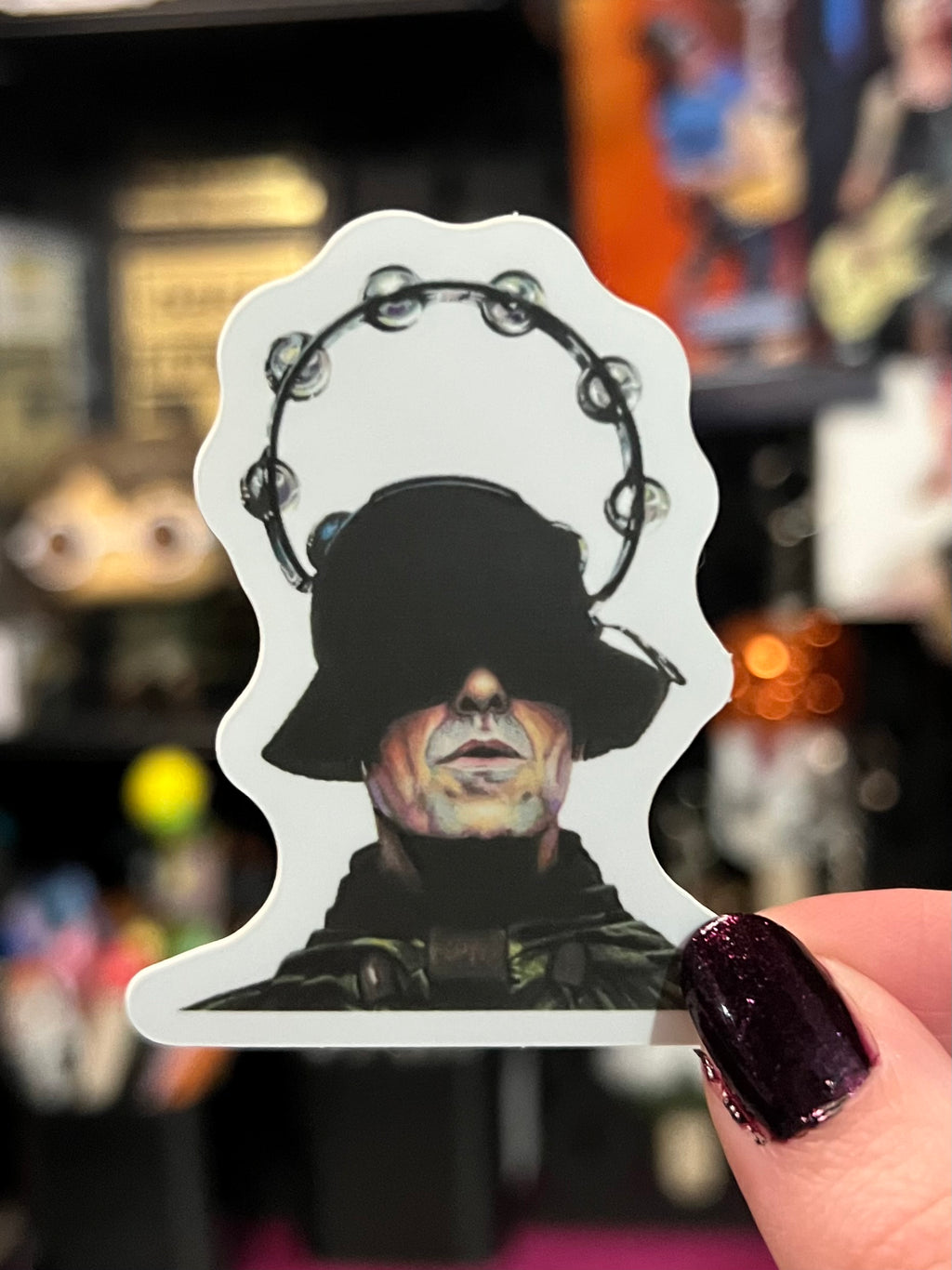Liam Gallagher with his tambourine on his head Sticker